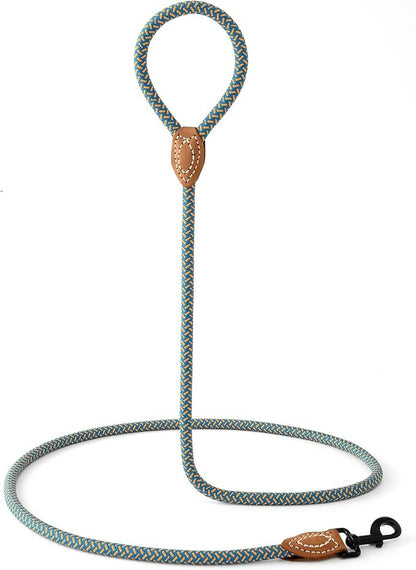 Mile High Life Rope Leash with Genuine Leather Connection, 6 FT/5 FT/4 FT, Heavy Duty Dog Leash for Medium & Large Dogs (Peacock Blue, 60Inch)