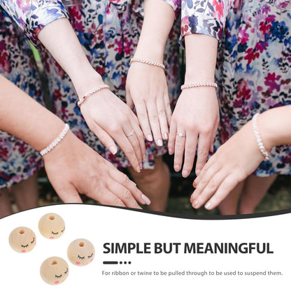 KALLORY 50pcs Smiling Face Wooden Beads 20mm Wood Spacer Loose Beads Doll Head for DIY Bracelet Necklace Hair Jewelry Making Crafts