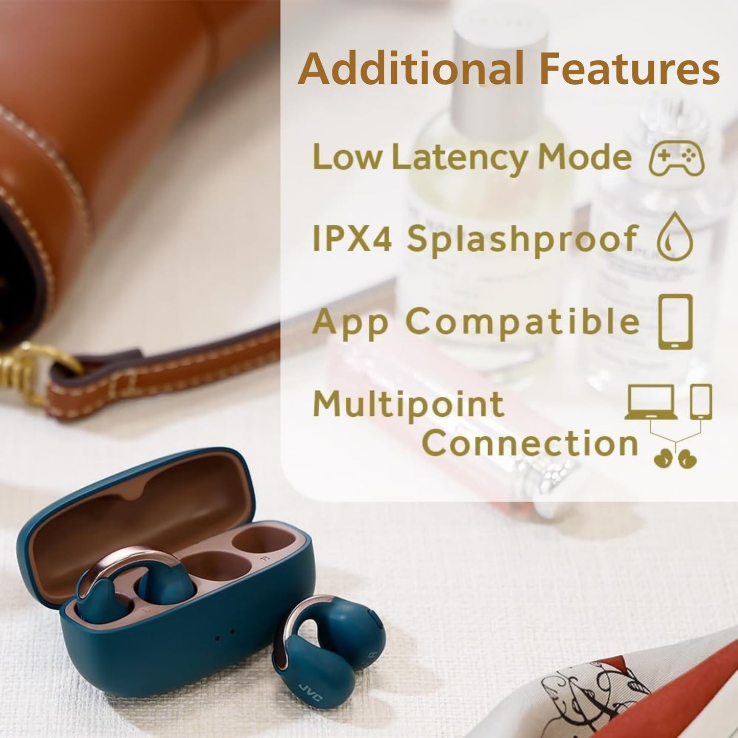 JVC Nearphones Open Ear True Wireless Headphones - Open Ear Earbuds - Bluetooth 5.3-24H Playback - IPX4 Water Resistant - Built-in Mic - Awareness & Comfort - Ear Clip Earbuds - HANP1TA