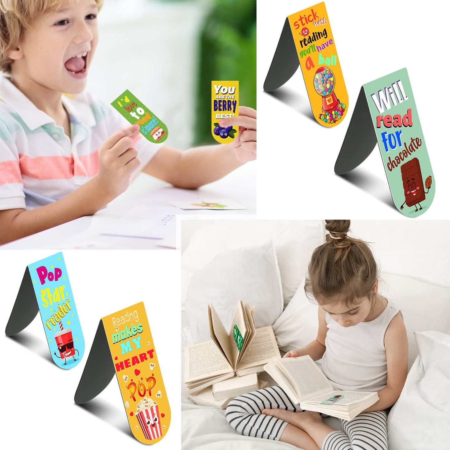48 Pack Scented Bookmarks Magnetic Scratch and Sniff Fruit Food Bookmarks for Kids Cute Page Markers with Sayings for Kids Students Teens Teachers(Mixed Flavor)
