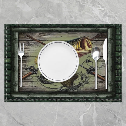 Bass Fish Placemats Set of 4,Hunting and Fishing Table Mats,Rustic Farmhouse Wooden Placemat for Kitchen Dining Table Retro Grey Green Dining Table Decor,18"x12"