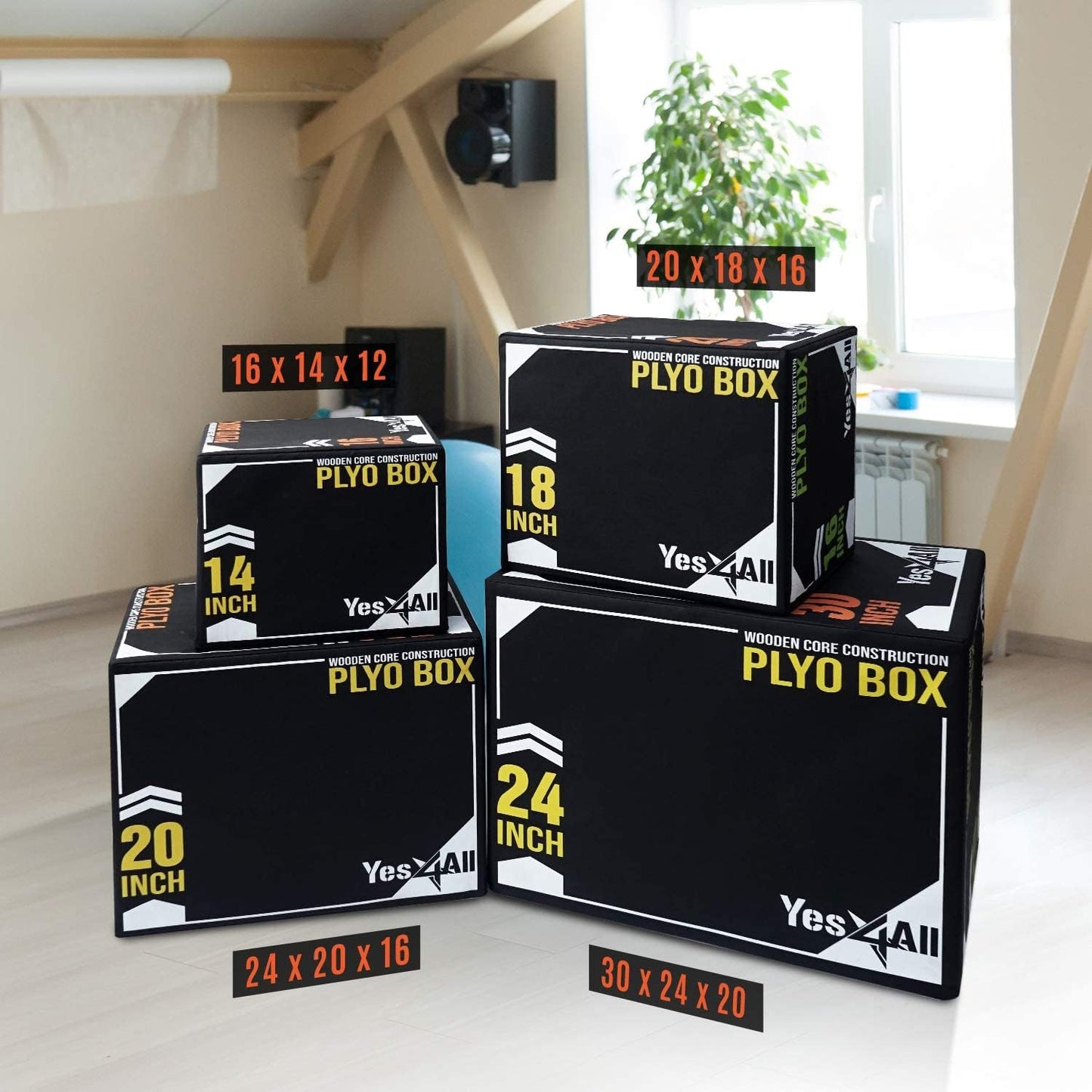 Yes4All 3-in-1 Soft-Padded Plyo Box With Wooden Core, Non-Slip Multi-Use Cushioned Plyometric Jump Box with Vinyl Cover for Jumping, Conditioning, Strength Training, 30" x 24" x 20"