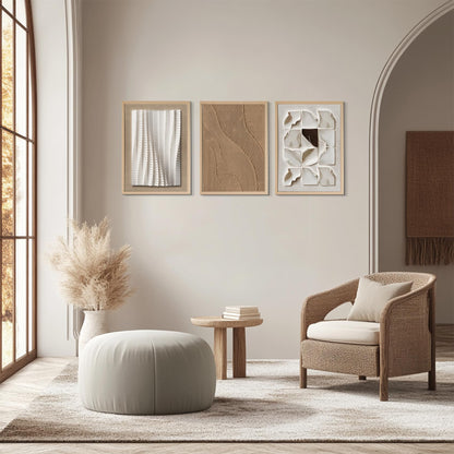 CEXYLVXR 3Pcs Neutral Abstract Wall Art Modern Beige Minimalist Wall Decor Pictures 3D Effect Textured Canvas Prints Abstract Geometry Painting for Living Room Hallway Office 12x16in Unframed Poster