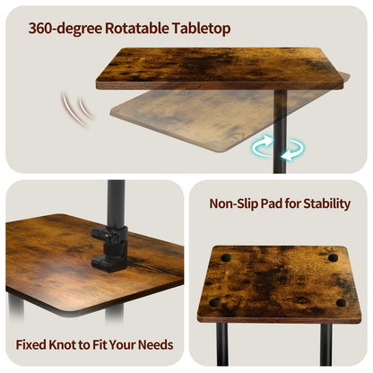 LAIDUOLEOE Swivel Side Table for Couch, 3 Tier Small End Table Adjustable Height with Rotatable Tray, Space Saving Nightstand with Storage Shelf for Living Room, Bedroom, Small Spaces