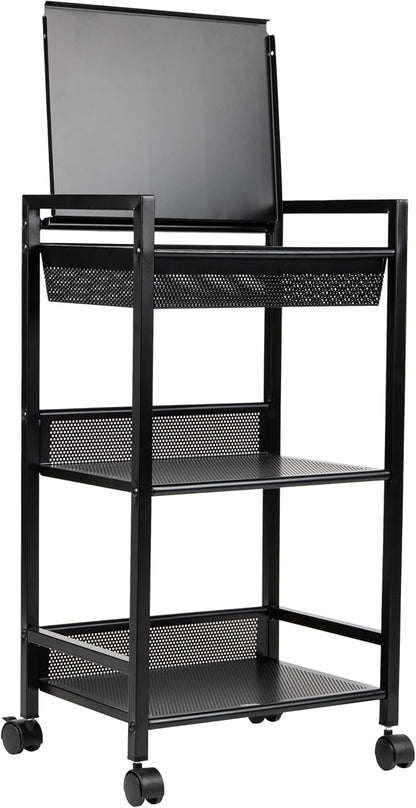 Mind Reader Cart with Covered Compartment, Office Organizer, Storage, 3-Tier, Office, Metal, 15.5" L x 11" W x 28.25" H, Black