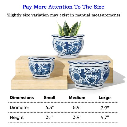 HakkaGirl Blue and White Planters, Succulent Pots Ceramic Plant Pots Indoor with Drainage for Home Décor - Set of 3