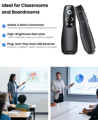 Presentation Clicker Wireless Presenter Remote for PowerPoint, Powerpoint Clicker with Volume Control PowerPoint Slide Advancer for Mac, Computer, Laptop