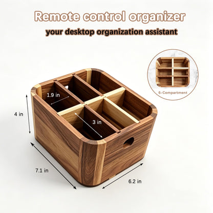 LEEBICHEN Remote Control Holder, Acacia Wood TV Remote Holder with 5 Adjustable Dividers, Desk Organizer for Remotes, Office Supplies, Coffee Table, Living Room, Bedroom, Nightstand