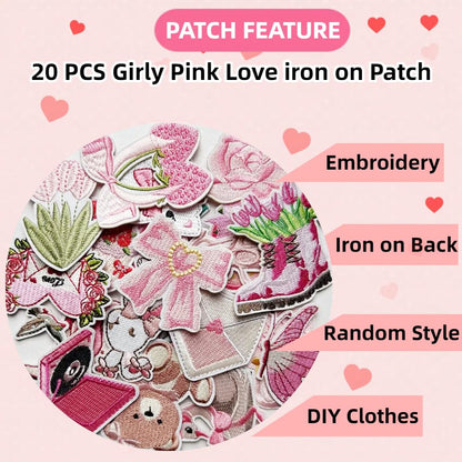 20 Pcs Preppy Valentine's Day Style Iron on Patches, Random Girl Cowgirl Theme Embroidered Vintage Sew on Patches, Cute Applique Repair Patches for DIY Clothing, Jackets, Hats, Backpacks, Jeans