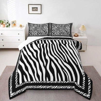 Manfei Zebra Print Comforter Set King Size, Wild Animal Skin Print Bedding Set 3pcs for Kids Boys Girls Bedroom Decor, Black and White Quilt Set Soft Polyester Duvet Set with 2 Pillowcases