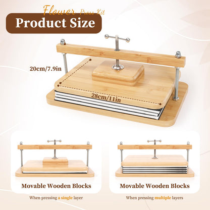 JFNoraiva Flower Press Kit,11 * 7.9 in Large Leaf Plant & Flower Press, Portable Bamboo Wooden Flower Preservation Kit, Includes Drying Plate & Lining Paper