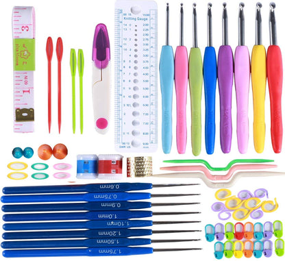 64 Pieces 16 Sizes Crochet Hook Set Needles Stitches Knitting Craft Case Crochet Set Yoker Weave Yarn Set