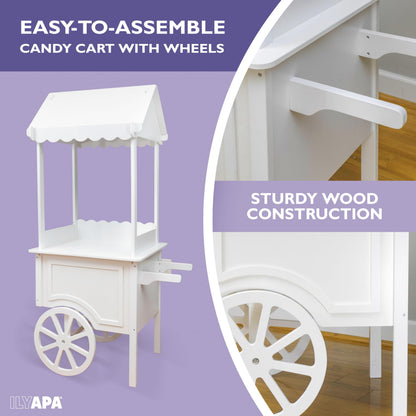 Ilyapa Candy Cart for Party with Wheels for Events - 5'6 Ft Tall, 2'11 Ft Long Wooden Dessert Cart for Candy Display, Treats, and Ice Cream for Events