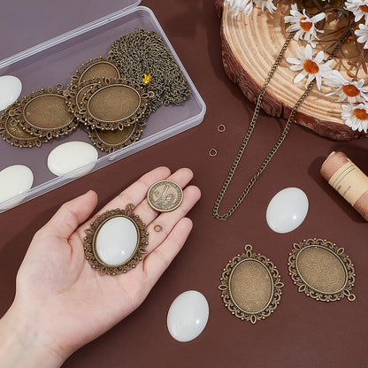 PH PandaHall 10 Sets Embroidery Pendant Kit Embroidery Stitching Necklace Cross Stitch Charms Necklace Bezel Pendant Trays with Cabochons for Beginners DIY Craft Necklaces Earrings Jewelry Making