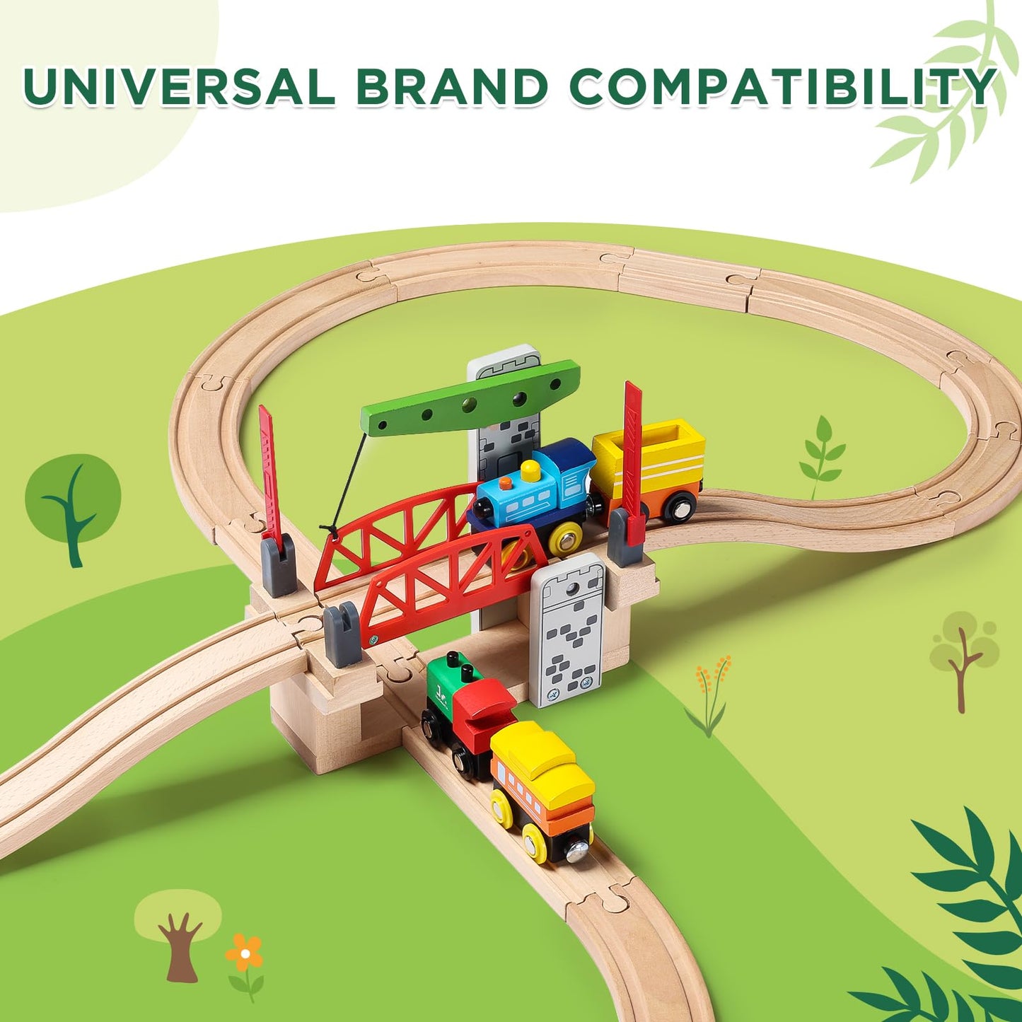 SainSmart Jr. Wooden Train Set Accessories, Moveable Lifting Bridge Set with Track for Kids Compatible with Thomas, Brio, Chuggington, Melissa and Doug