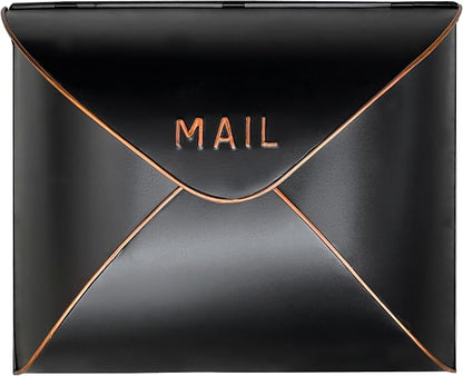 NACH Black Mailbox Wall Mount, 12.5 x 5 x 10 inch Wall Mount Mailboxes for Outside, Waterproof Mailboxes for Outside - Envelope Mailbox