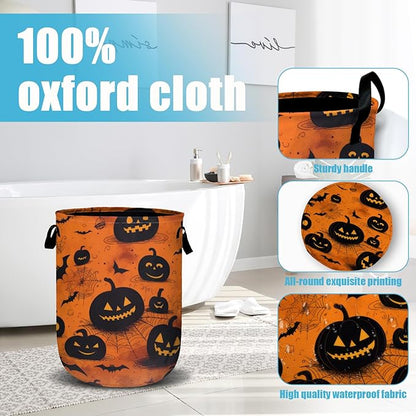 Spooky Pumpkin Laundry Basket, Halloween Laundry Hamper Collapsible Oxford Cloth