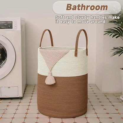 Large Woven Laundry Basket Hamper, 60L Cotton Rope Storage Bin
