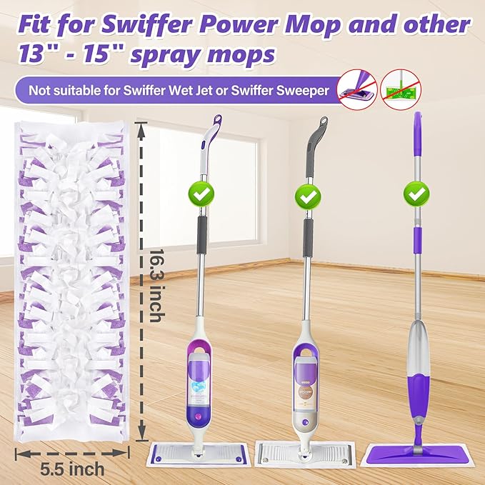 Mop Pads Refills for Swiffer Power Mop: 10 Pcs Wet Dry Disposable Pad for