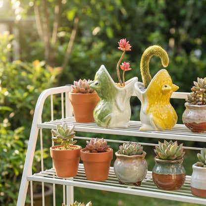 SUSOYAOCHEN Cute Animal Ceramic Succulent Plant Pots, Aloe Cactus Indoor Outdoor Small Bonsai Planter Flowerpot Use for Home Garden Decoration,Plants Not Included (Green)