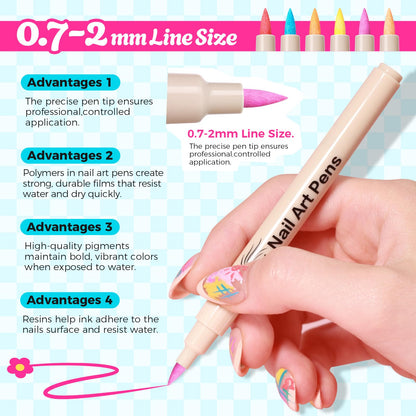 18 Color 3D Nail Art Pens Set, 0.7MM Nail Polish Pens for Nail Art Dotting Pen Drawing Painting Liner Brush for DIY Nail Design, Home & Salon Manicure Tools
