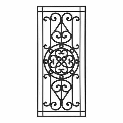 Kate and Laurel Ellard Farmhouse Rectangle Wall Art Plaque, 20 x 44, Black, Traditional Panel Decorative Wall Plaque with Ornate Painted Wooden Scrollwork and Sturdy Metal Frame