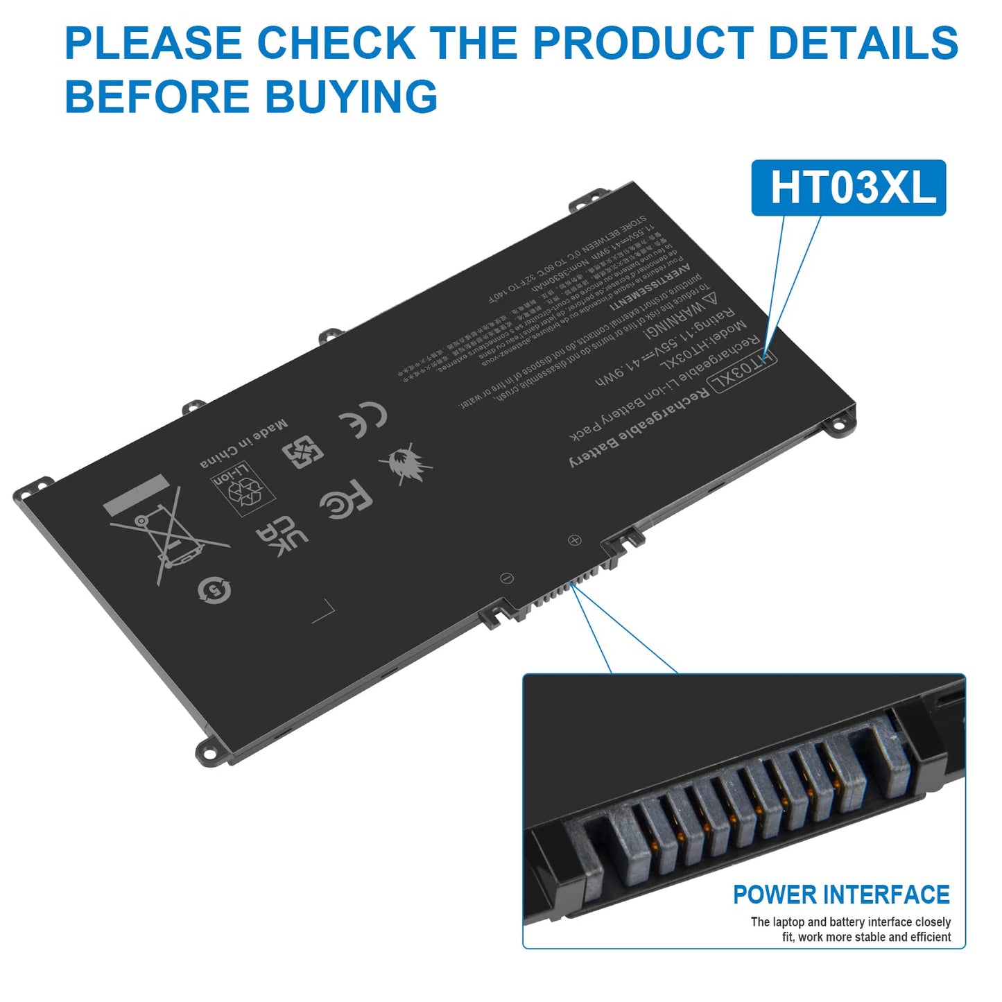 HT03XL L11119-855 Laptop Battery for HP Pavilion 15-DA 15-DB 15-DW 15-DY 14-CE 14-CF 14-DF 17-by 17-CA Series, 14M-DH0003DX 14M-DH1003DX 15T-DA000 15T-CS200 LPD1071 15-DB0004DX 15-CW1XXX 15T-CS300