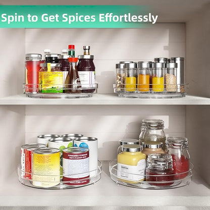 Optish 2 Pack Lazy Susan Organizer, 10.7" Lazy Susan Turntable for Cabinet, Spice Organization for Cabinet, Refrigerator, Pantry, Closet, Countertop, Non-Skid Turntable Organizer, Clear