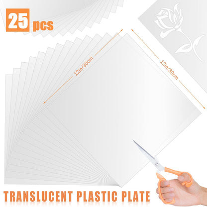 FSWCCK 25 Pcs 10mil 12 x 12 Inch Milky Translucent PET Blank Stencil Sheets, Mylar Sheets for Stencils, Template Plastic for Quilting Mylar Stencils, Laser Cutting, Gyro-Cut Tool Template Material