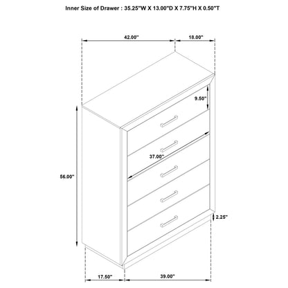 Coaster Home Furnishings - Kenora - Wood - 5-Drawer Chest with Chrome Bar Pulls, Mitered Trim and Recessed Base - Transitional - Bedroom - Barley Brown - 224855