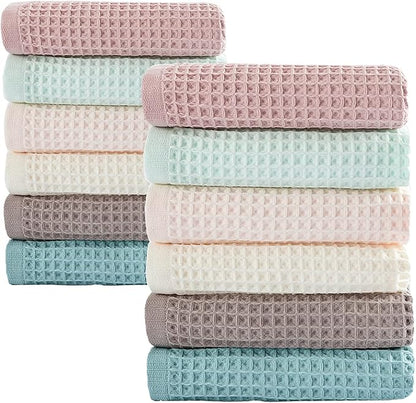 12 Pcs 13" x 13" Waffle Weave Kitchen Dish Cloths Set, 100% Cotton Super