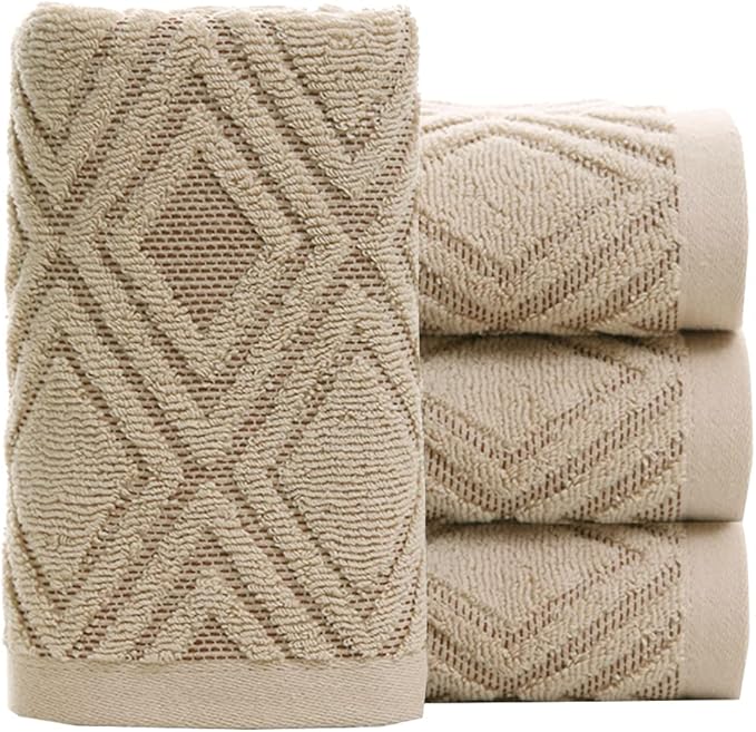 Pidada Hand Towels Set of 4 Diamond Pattern 100% Cotton Absorbent Soft