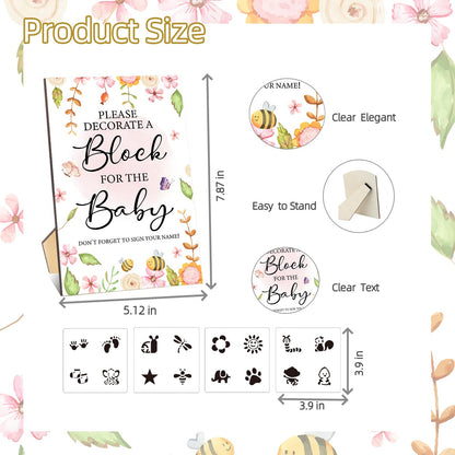 AryiHitt 97 Pcs Baby Shower Game Sign Set Includes Decorative Square Signs 56 DIY Blank Wooden Blocks 20 Paint Markers (Garden)