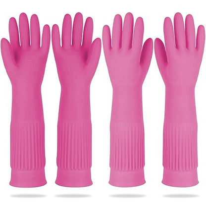 DABOGOSA Mamison 2 Pairs Reusable Waterproof Household Dishwashing Cleaning Rubber Gloves, Non-Slip Kitchen Glove (Pink, XXL (Pack of 2))