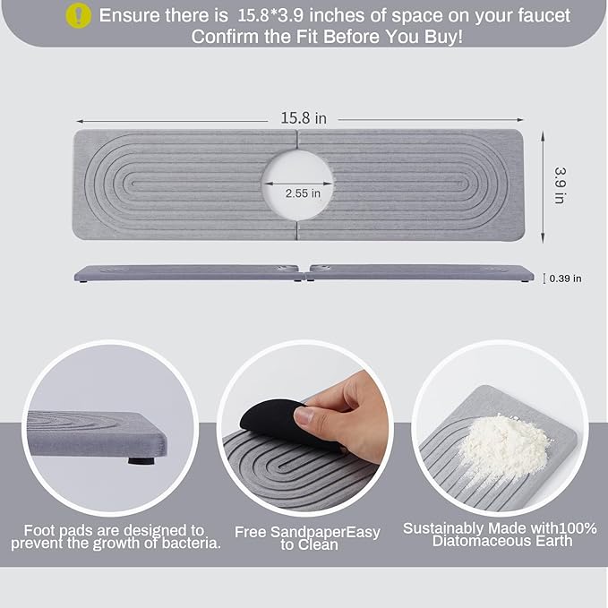 Stone Faucet Mat for Kitchen Sink，Super Absorbent Diatomite Fast Drying Stone