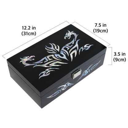 MADDesign Mother of Pearl Watch Box Jewelry Organizer Daily Storage Handmade Tribal Dragon Design (Black)
