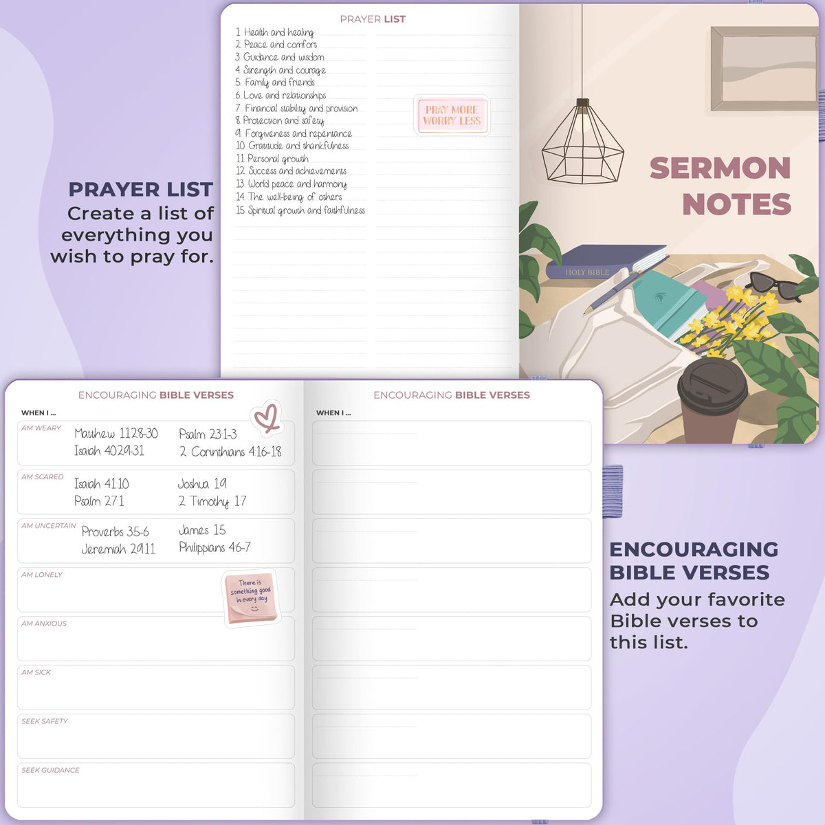 Clever Fox Bible Study Journal – Church Notes Notebook – Note Taking & Journaling Kit – Faith Based Religious Gifts & Accessories (Lavender)