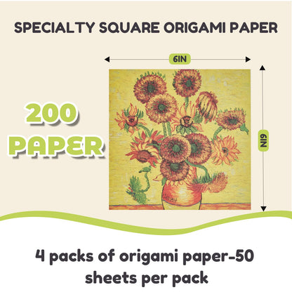 JoyCat Origami Papers, 6x6 Inches - 200 Sheets Premium Origami Paper Kit – Double Sided Patterned Paper (4-Theme Mega Pack) – Van Gogh & Monet Art, Ethnic Designs
