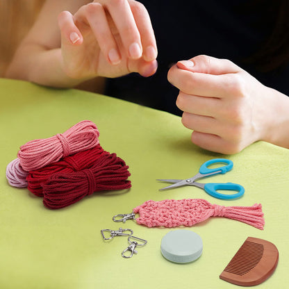 INFUNLY 4 Set Heart Macrame Keychain Kit DIY Kits Mini Boho Keychains Bag Charms Macrame Keychain Bracelet with Tassels for Car Key Purse Phone Instruction Included