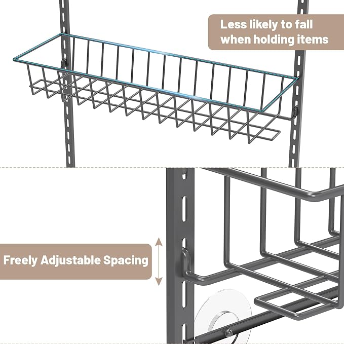 ElegantArray 9-Tier Pantry Door Oragnizer, Over The Door Pantry Organizer Rack and Storage, Hanging Spice Rack Shelves Door, Home Office Laundry Room Bathroom & Kitchen Organization, Deep Gray