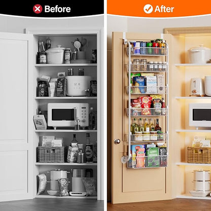 Delamu Large Over the Door Pantry Organizer, 6-Tier Metal Pantry Door