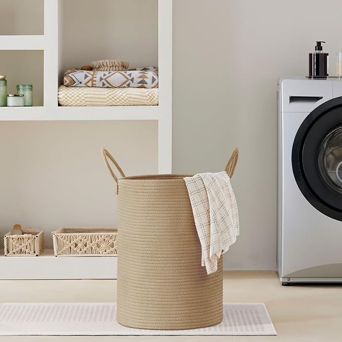 VIPOSCO Large Laundry Hamper, Tall Woven Rope Storage Basket