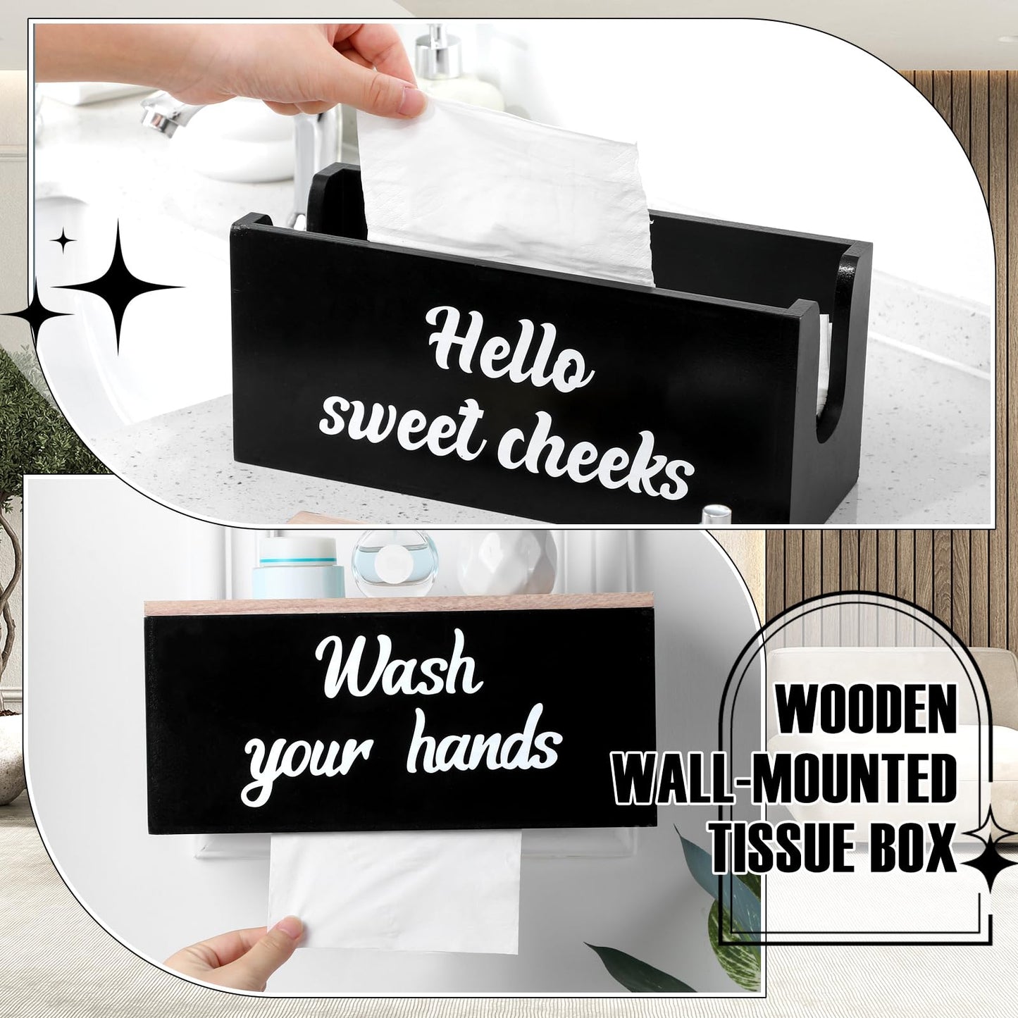 Patelai 2 Pcs Paper Towel Dispenser Wall Mount Wooden Bathroom Paper Towel Holder with Lid Commercial C-Fold, Z-Fold, Trifold Hand Tissue Holder Dispenser for Bathroom Kitchen Office Decor