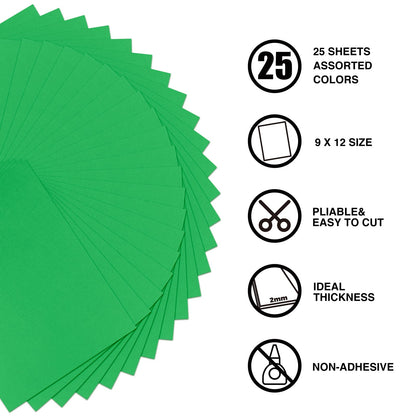 9 x 12 Inch Green Foam Sheets Crafts, 2mm Thick. 25 Pack Premium Green Foam Papers Set, for Crafting,DIY Project,Classroom, Scrapbooking, 3D Card Making