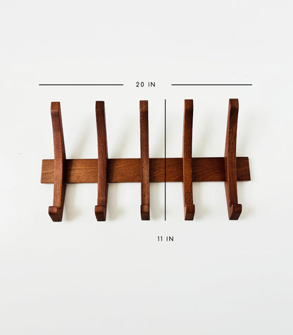 Flynt Ave. Wooden Wall Hook Rack with 5 Hooks, Solid Sapele Wood Coat Rack, Mid-Century Modern Wall Mounted Entryway Organizer, Heavy-Duty 22 lb Capacity