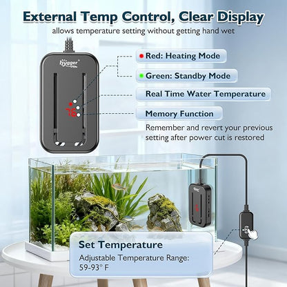 hygger 25-35 Gallon Short Fish Tank Heater, 150W 200W 250W Adjustable Submersible Aquarium Heater with Digital Display Controller, Run Dry & Overheating Protection