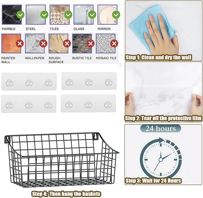 2 Pack Wall Hanging Baskets for Organizing, Large Metal Wire Basket