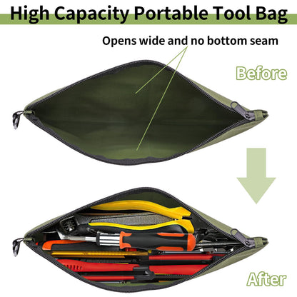 3 Pack Tool Bag Zipper Pouch, Premium Tool Pouch, Utility Multipurpose Storage Organizer Tool Pouches with Carabiner Metal Zipper for Tools, Stationary, Pencil Pouch (3 Pack, Tan, Navy Green, Black)