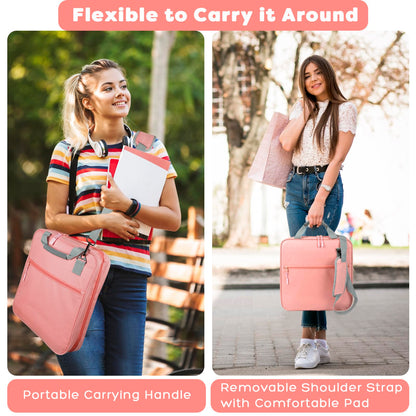 ChezMax Zipper Binder 3 Ring with Lunch Box - Zipper Binder Organizer Bag with Shoulder Strap & Handle, 2 Inch O Ring Binders, Large 500 Sheet Capacity & Multi-Pocket Binders Bag Organizer, Pink