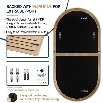 ANDY STAR Gold Bathroom Mirror 60 x 30 Inch, Full Length Mirror, Oval Vanity Mirror, Pill Shaped Mirror in Stainless Steel 1’’ Deep Wall Mounted Vertical/Horizontal